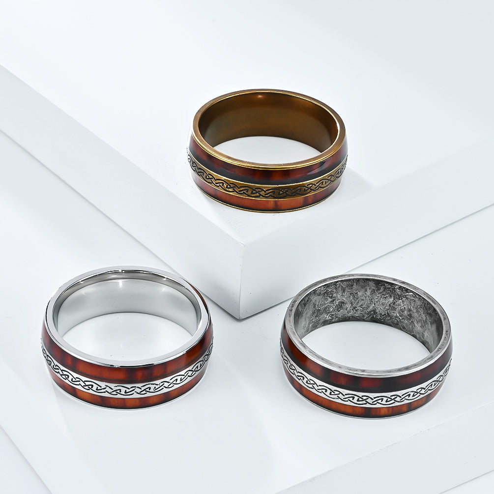 Planderful Celtic Knot Stainless Steel Ring For Men Nordic Inlay Engravable Wedding Band