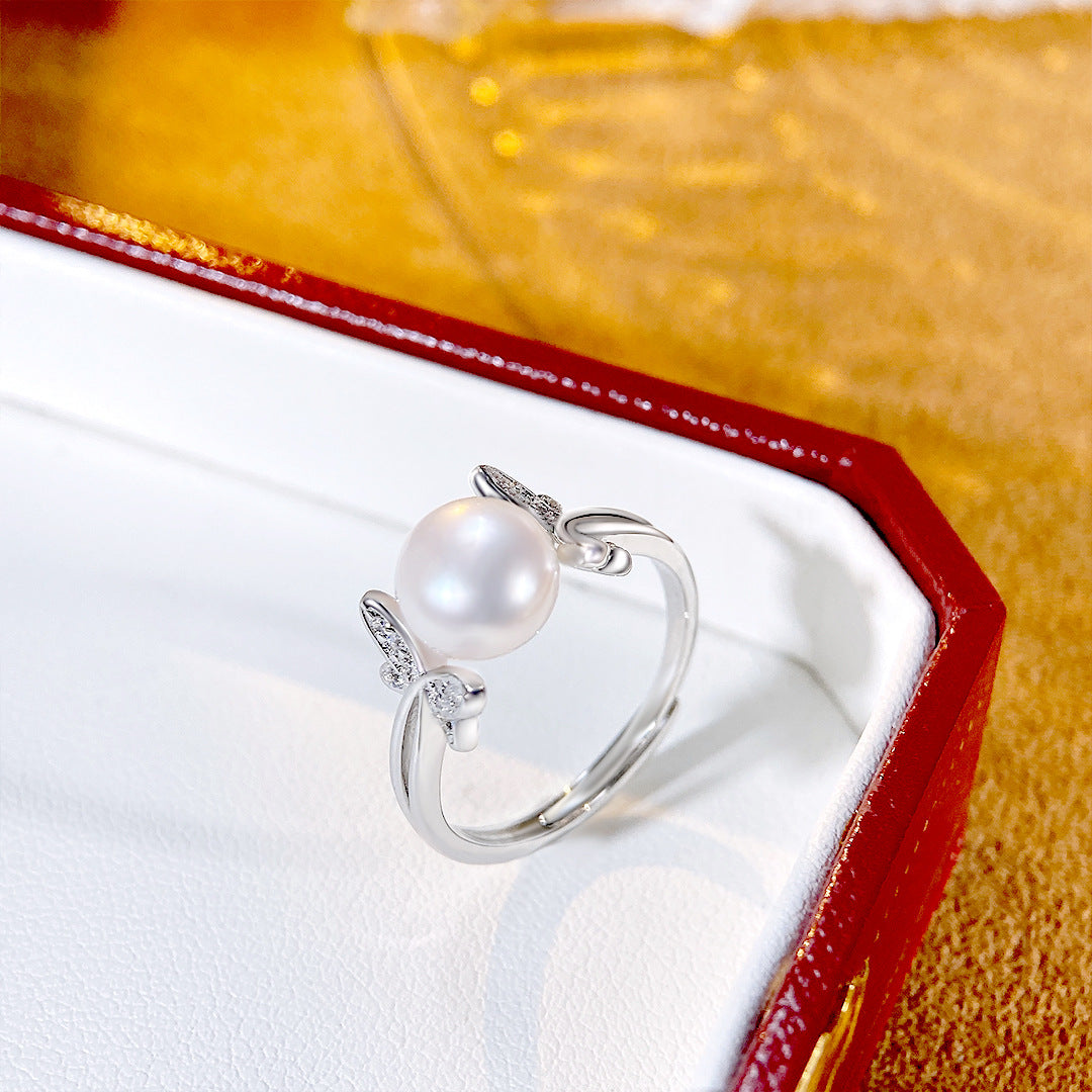 S925 Sterling Silver Freshwater Pearl Butterfly Ring — Adjustable
