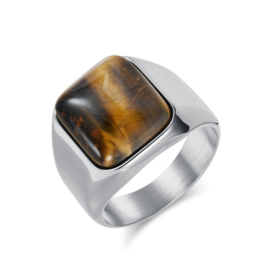 Tiger Eye Ring For Men Titanium Steel By Planderful Shop Bold Fashion Jewelry Statement And Durability