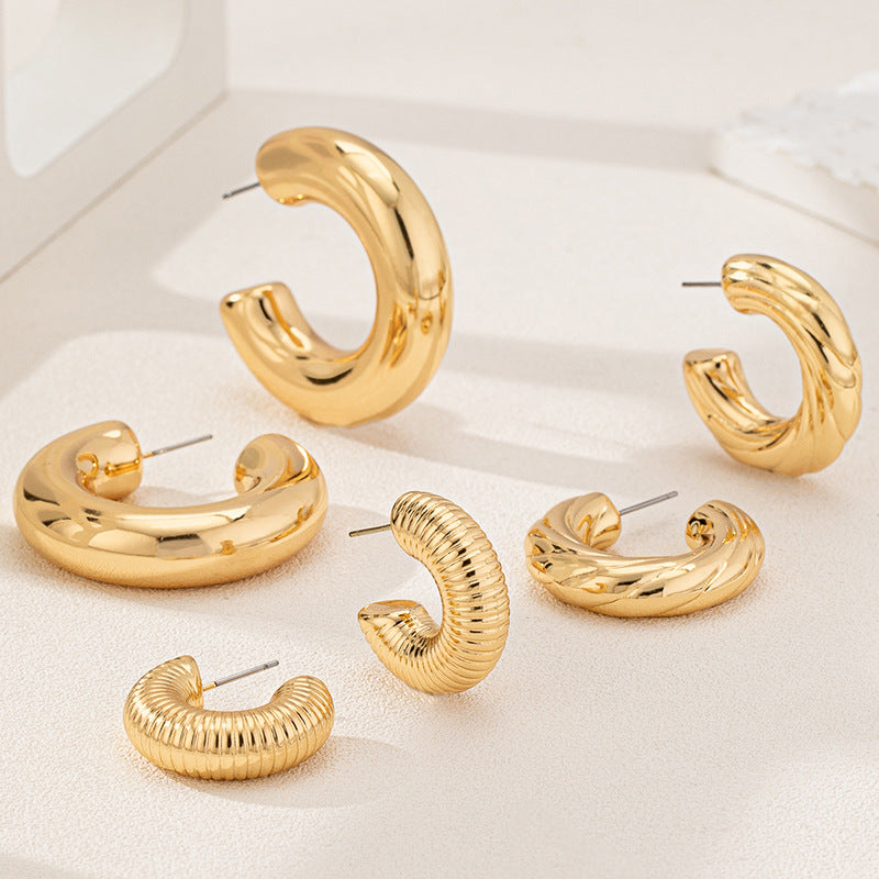 Planderful Vienna Verve Earrings Set – Fashionable Metal Texture Design