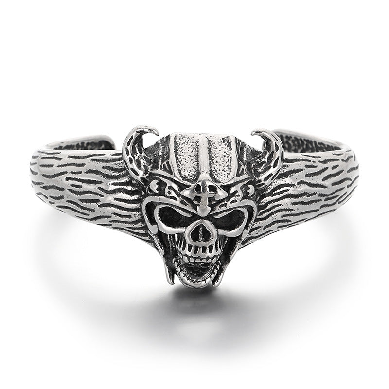 Nordic Viking Skull Bracelet – Gothic Antique Devil Horn Skull Titanium Steel Men's Opening