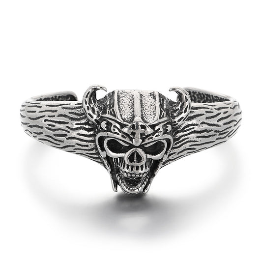 Nordic Viking Skull Bracelet – Gothic Antique Devil Horn Skull Titanium Steel Men's Opening