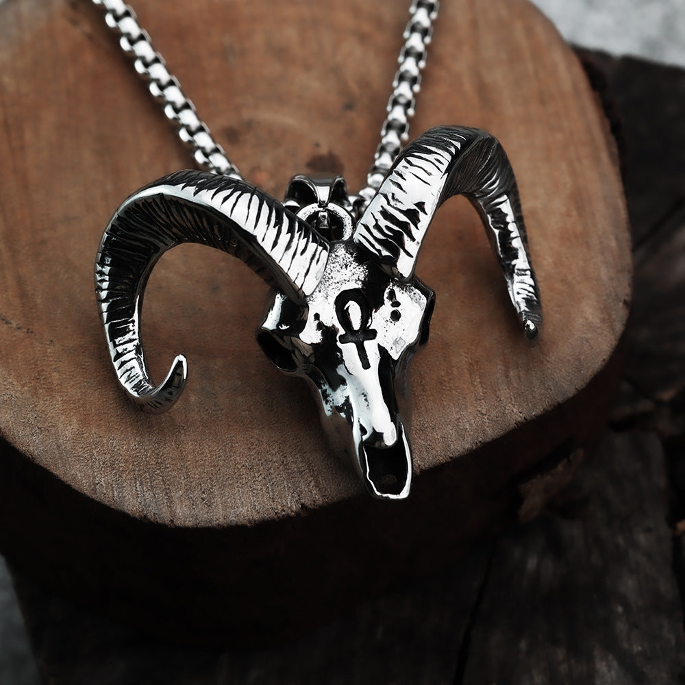 Nordic Retro Stainless Steel Men's Pendant Sheep Head Anka Cross