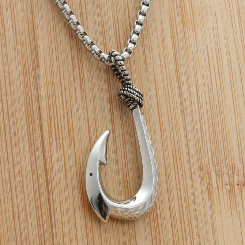 Personalized Titanium Steel Fish Hook Pendant Necklace for Men - Retro Punk Style Marine Design