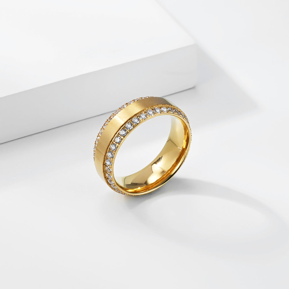 Planderful Unisex Zircon Ring Double Row 18K Gold Inlaid Titanium Steel Plated Luxury Jewelry