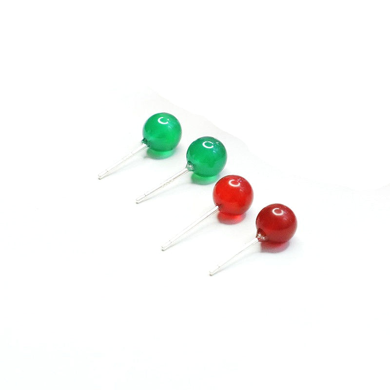 Red Agate & Green Chalcedony 925 Silver Stud Earrings — Two Pairs