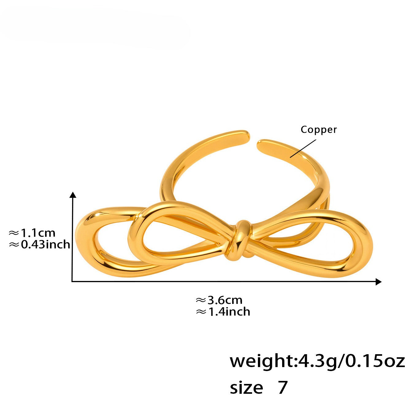 Planderful Bow Open Ring For Women Plated 18K Gold Copper