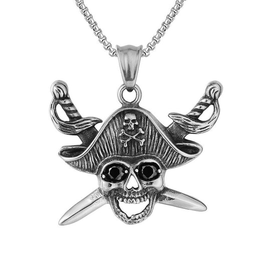 Halloween Caribbean Pirate Skull Titanium Steel Necklace for Men