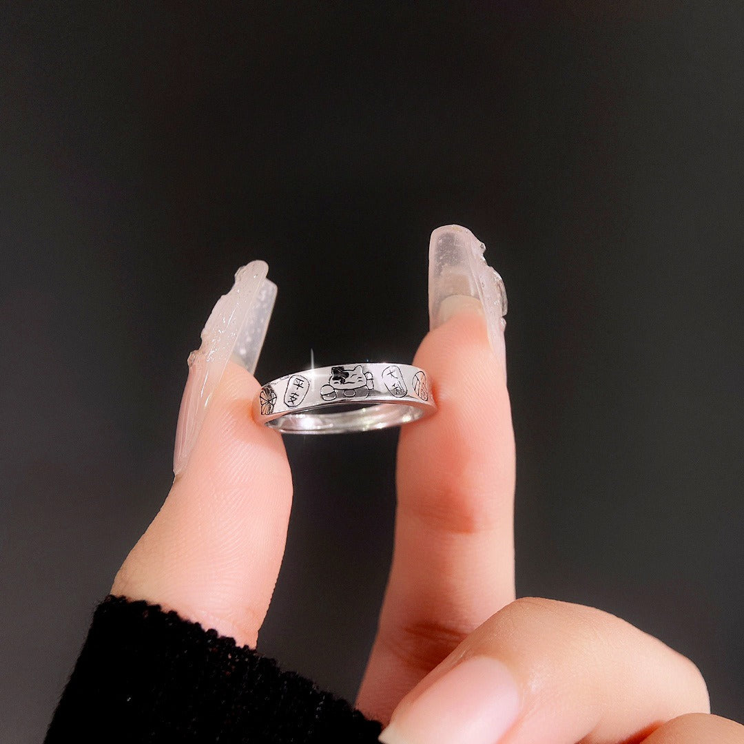 S925 Sterling Silver Lucky Cat Ring — Adjustable