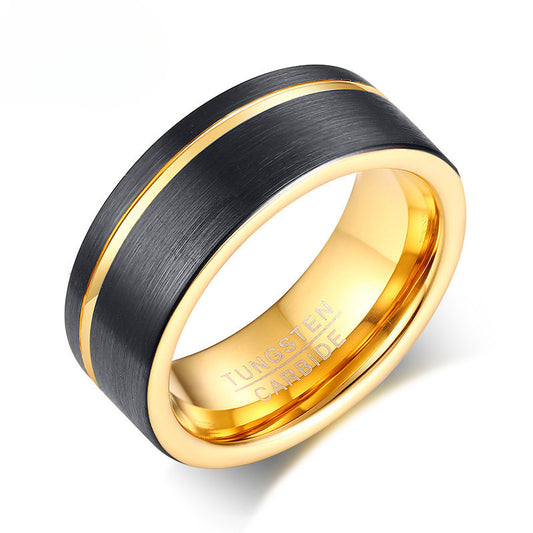 Popular Jewelry Wholesale 8MM Tungsten Steel Ring Black Gold