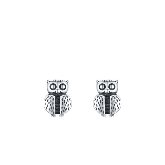 Retro Owl Earrings - S925 Sterling Silver Vintage Mini Earrings for Women