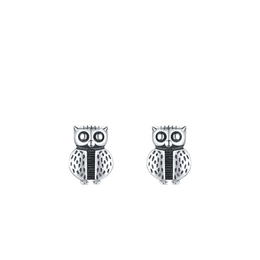 Retro Owl Earrings - S925 Sterling Silver Vintage Mini Earrings for Women