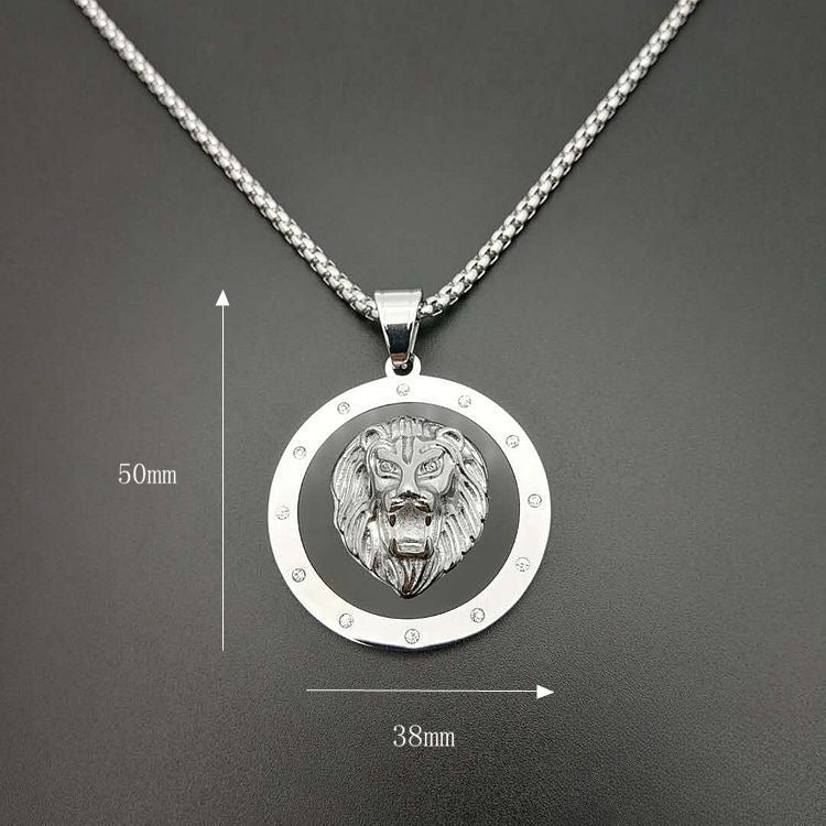 Planderful Lion Head Necklace Zircon Gold Plated Stainless Steel Unisex Hip Hop Style Statement Pendant