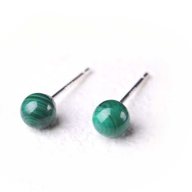 Malachite Bead 925 Silver Stud Earrings