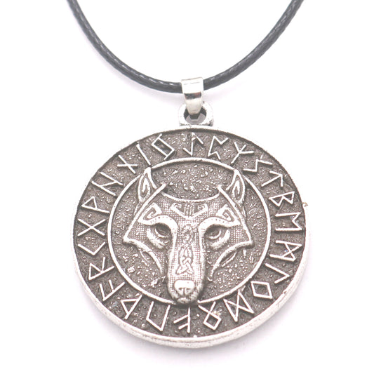 Viking Odin Wolf Head Necklace with Runaven Talisman - Men's Alloy Jewelry