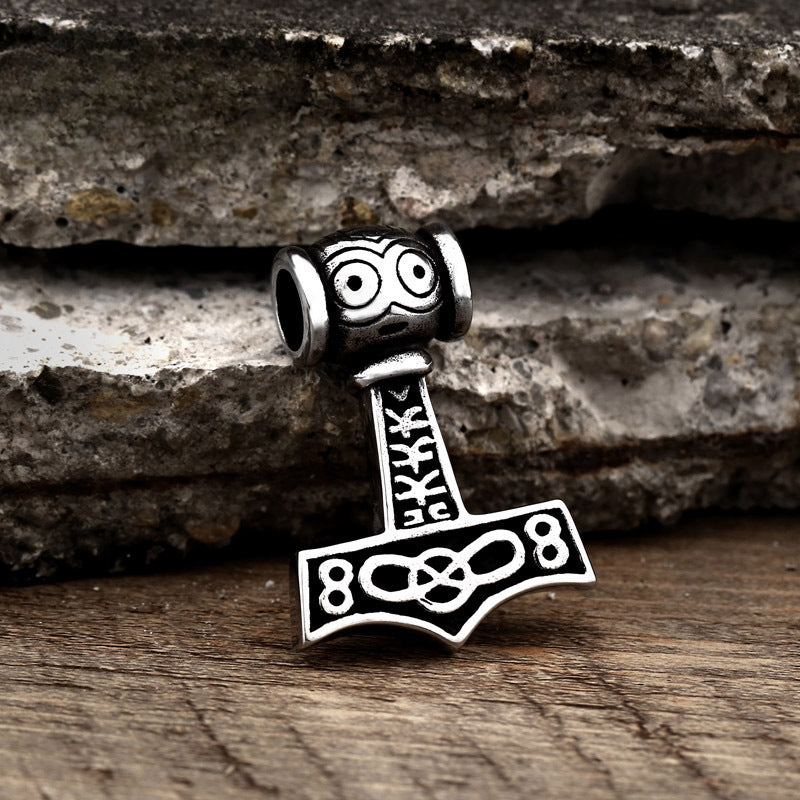 Titanium Steel Thor's Hammer Pendant - Retro Viking-Inspired Jewelry for Men