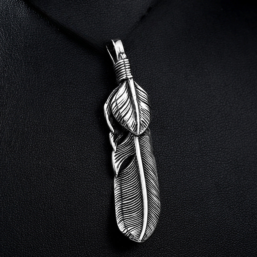 Takahashi Goro Unisex Titanium Steel Feather Pendant - Vintage Fashion Jewelry