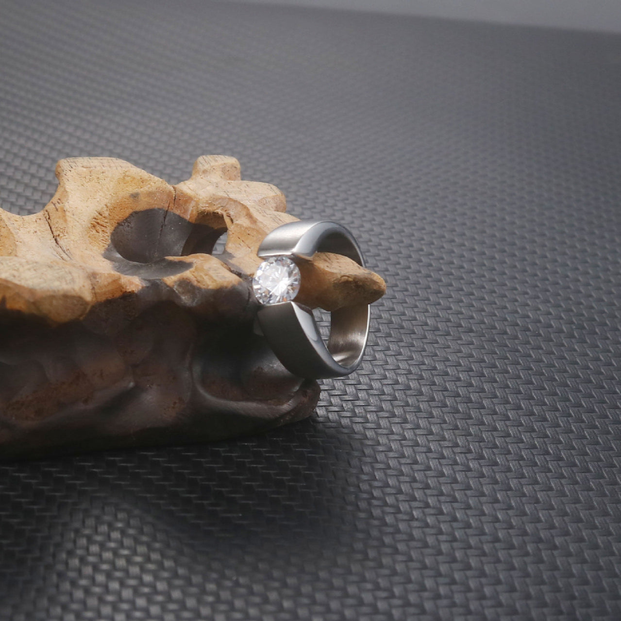 Stylish Men's Zircon-Studded Titanium Steel Ring - Minimalist Design in Stainless Steel