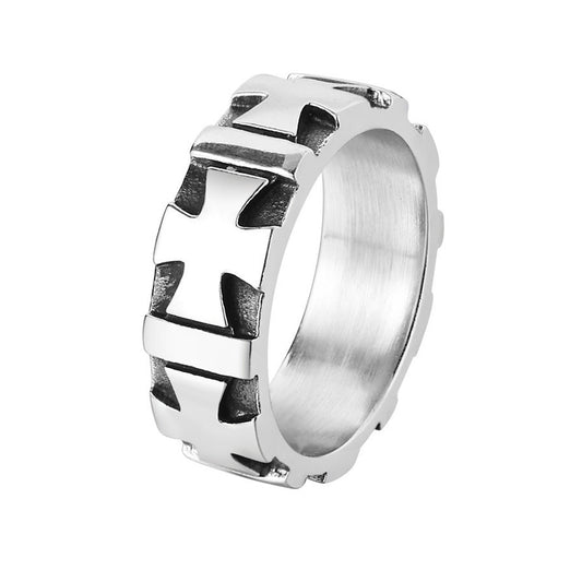Teutonic Cross Gear Titanium Steel Ring for Men
