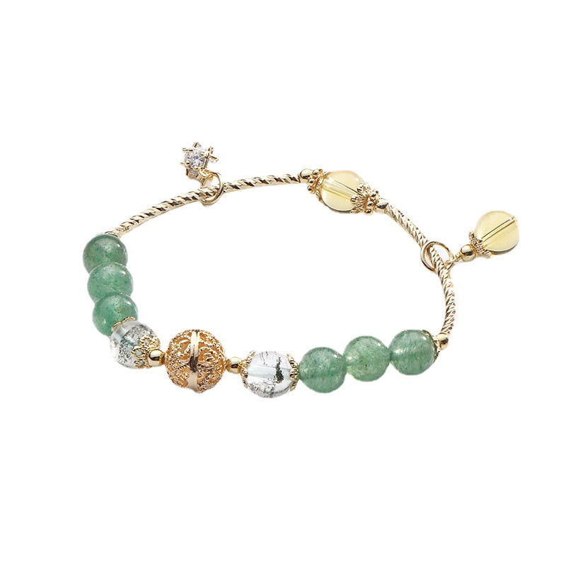 Natural Green Strawberry Crystal Sterling Silver Bracelet - Fortune's Favor Collection
