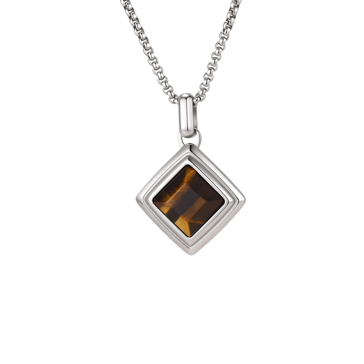 Men's Stainless Steel Square Tiger's Eye Stone Pendant Necklace Punk Stacked Wear