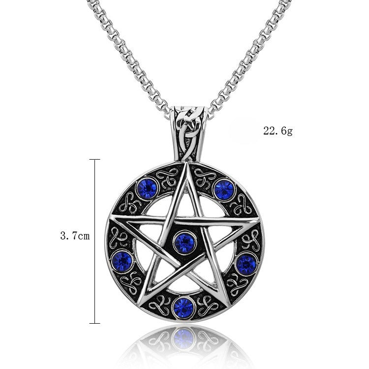Power Cosmic Energy Pentagram Zircon Pendant Retro Titanium Steel Unisex Jewelry Planderful For Men And Women
