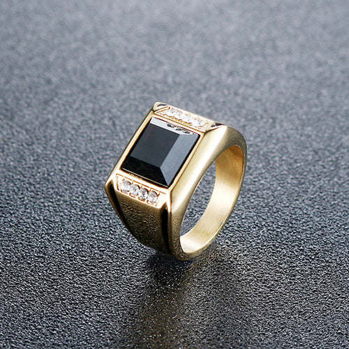 Punk-Inspired Black Zircon Stainless Steel Ring for Men - European and American Fashion Statement