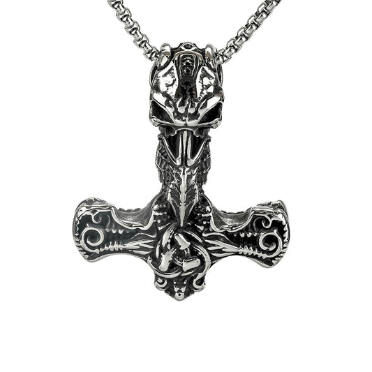 Thor Hammer Necklace For Men And Women Unisex Gothic Pendant Titanium Steel Crow Skull Triangle Norse Legacy Planderful