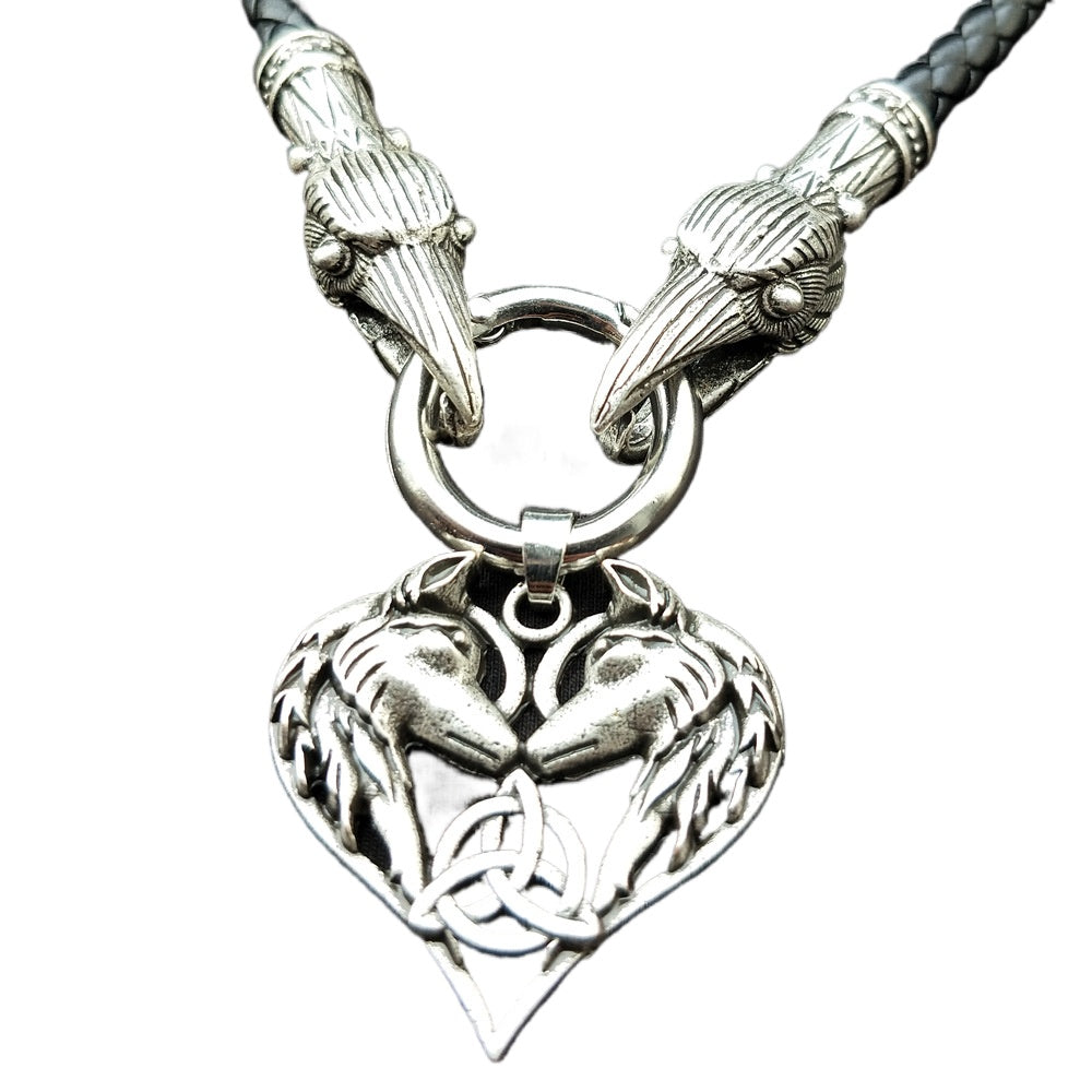Celtic Elf Wolf Necklace with Heart-Shaped Metal Pendant - Norse Legacy
