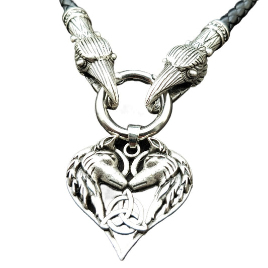 Celtic Elf Wolf Necklace with Heart-Shaped Metal Pendant - Norse Legacy