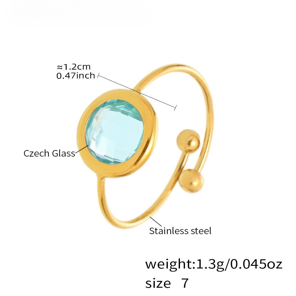 Planderful Crystal Glass Ring Women 18K Gold Plated Luxurious