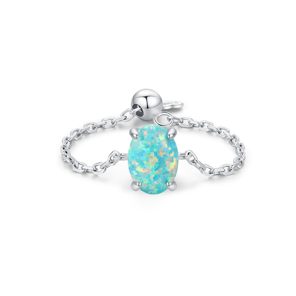 Elegant S925 Sterling Silver Opal Egg-shaped Adjustable Ring
