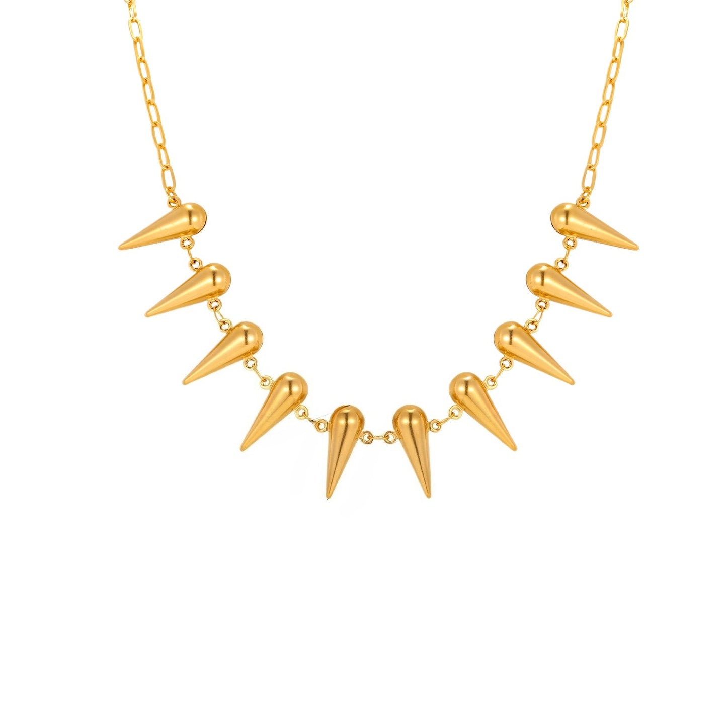 Stainless Steel Women's Hollow Water Drop Small Square Chain Cone Rivet Necklace Gold
