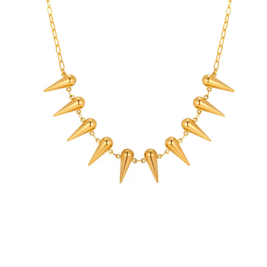 Stainless Steel Women's Hollow Water Drop Small Square Chain Cone Rivet Necklace Gold