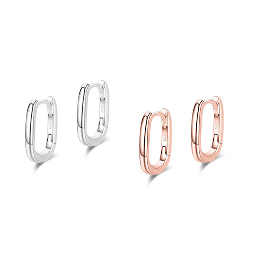 S925 Sterling Silver Geometric Shape Earrings with Plain Face