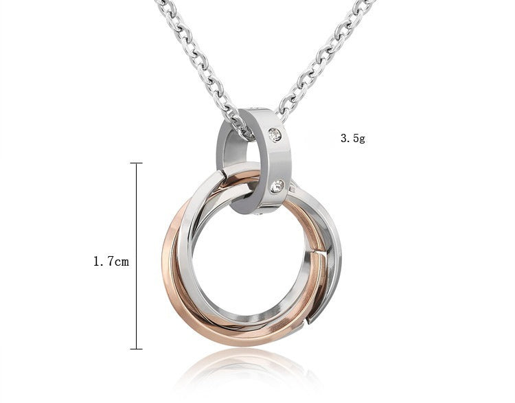 Planderful Three Ring Titanium Steel Couple Necklace Unisex Pendant Protection Statement