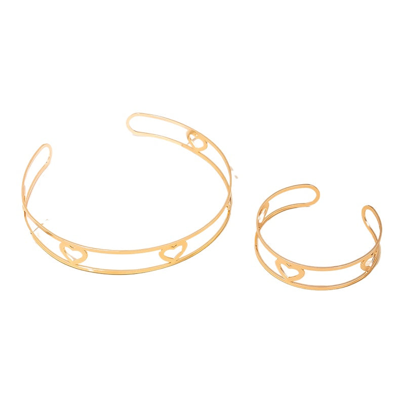 Stylish Metal Love Ring Women's Collar Bracelet and Necklace Gift Set