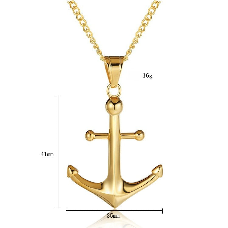 Planderful Titanium Steel Pendant Necklace Navy Anchor Unisex Statement Everyday Genie For Men And Women