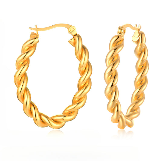 Stainless Steel Twist Earrings Gold Women's Fashion Jewelry