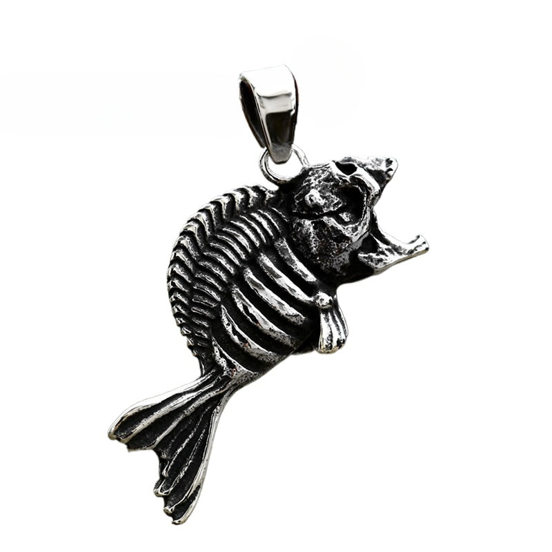 Retro Titanium Steel Skull Pendant - Cross-Border Stainless Steel Fishbone Accessories for Men