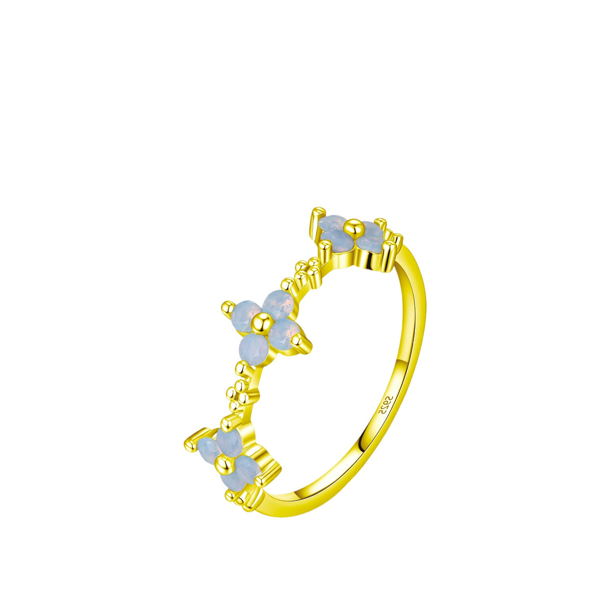 925 Sterling Silver Clover Heart Opal Ring