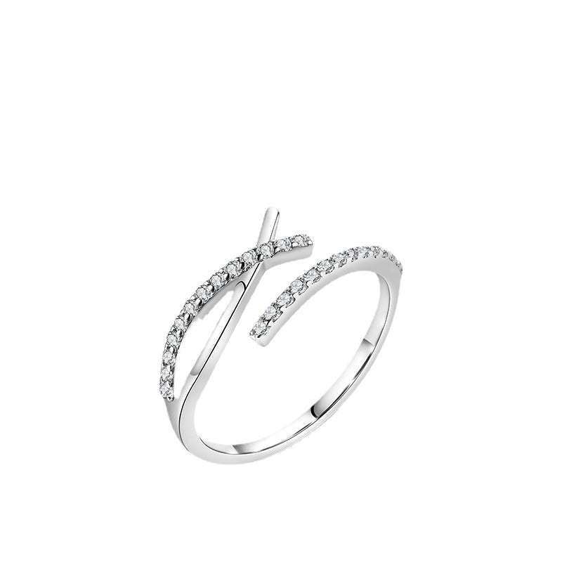 Simple Adjustable Sterling Silver Ring with Zircon Inlay for Women