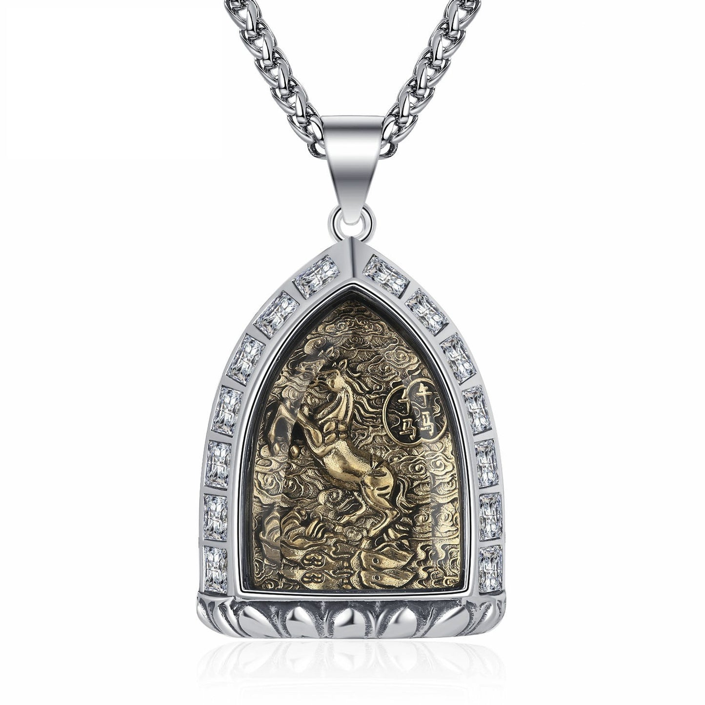 Zircon Necklace – Vintage Zodiac Buddha Pendant for Men Stainless Steel by Planderful