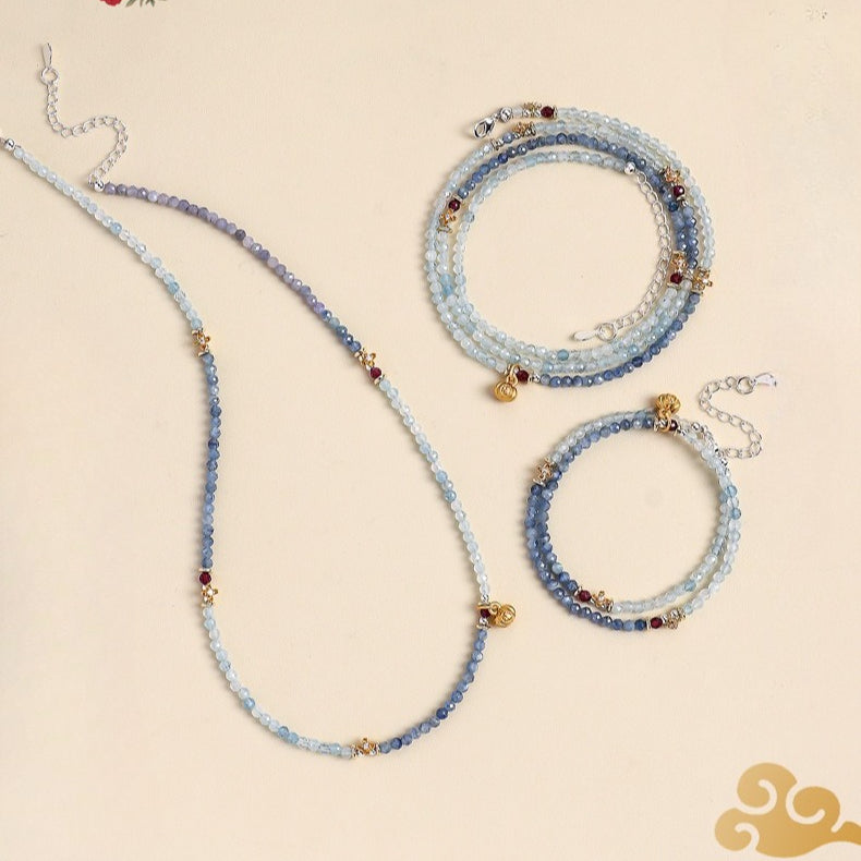 Aquamarine Crystal Double-Wrap Bracelet