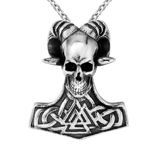 Halloween Sheep Horn Skull Titanium Steel Necklace for Men