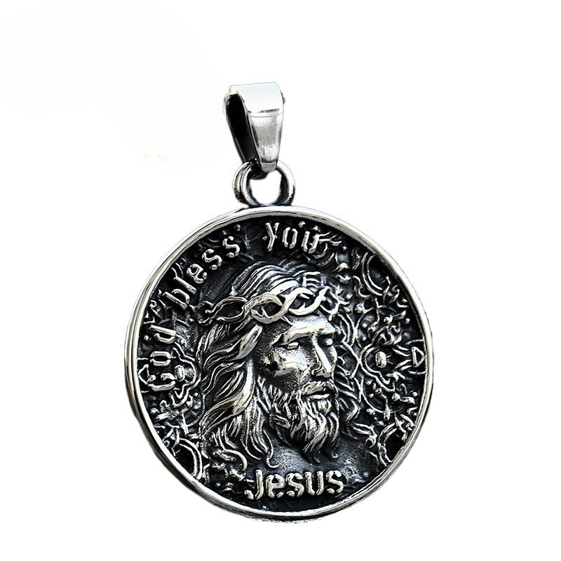Stainless Steel Cast Portrait Pendant – Titanium Steel Round Item Necklace