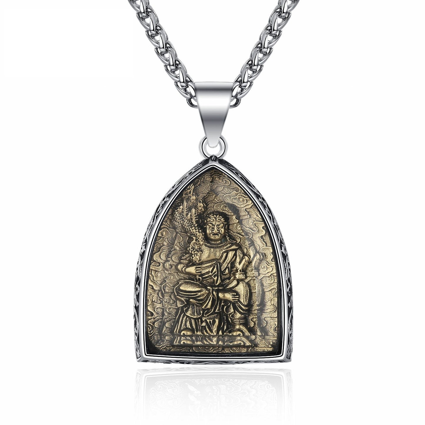 Steel Necklace – Elegant Chinese Buddha Amulet Pendant With Eight Guardian Deities