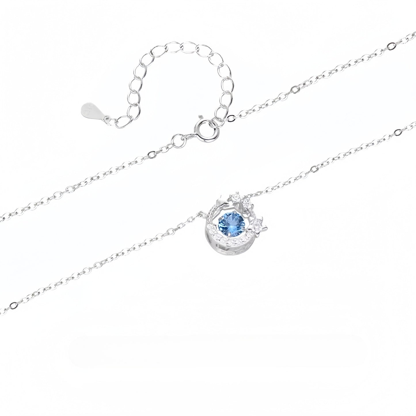 Planderful Beating Heart Sterling Silver Necklace With Blue Zircon For Women Luxury Gift
