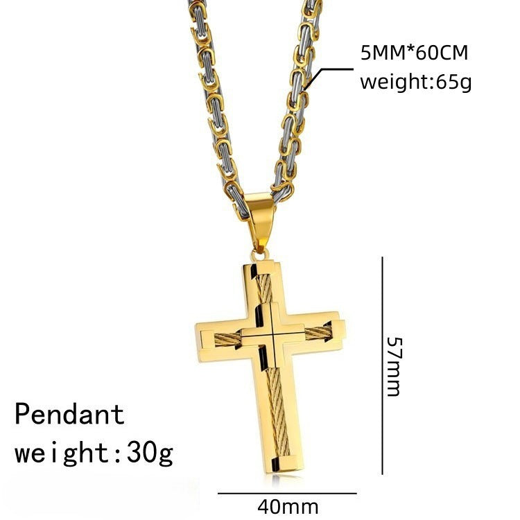 Planderful Mens Stainless Steel Cross Necklace With Wire Rope Chain For Men Everyday Wear Bold Masculine Pendant