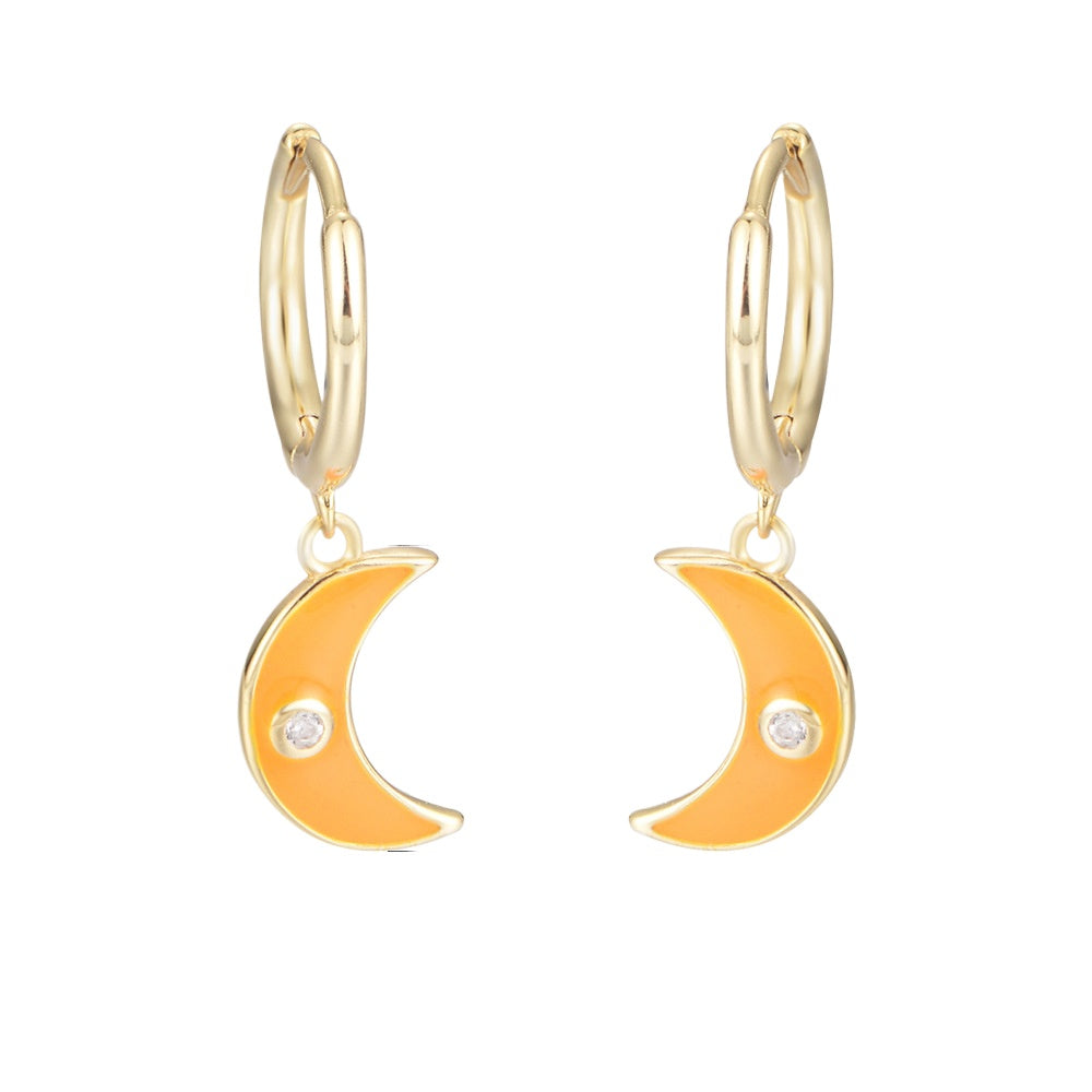 S925 Sterling Silver Colored Epoxy Moon Earrings And Earrings Oil Drop